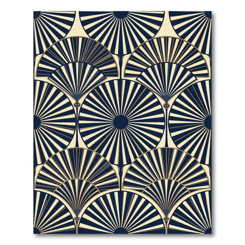 Art Deco Fan Navy Gold Geometric Rug