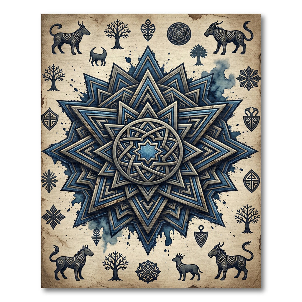 Celestial Blue Starry Ancient Totem Rug