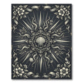 Vintage Charcoal Seashell Sunburst Damask Rug