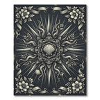 Vintage Charcoal Seashell Sunburst Damask Rug