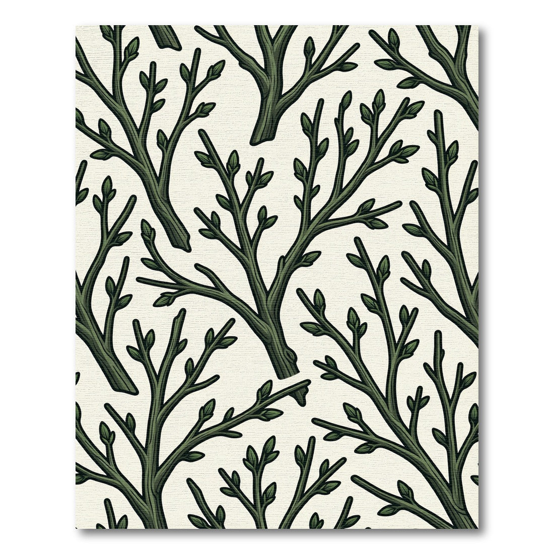 Dark Green Branch Natural Silhouette Rug