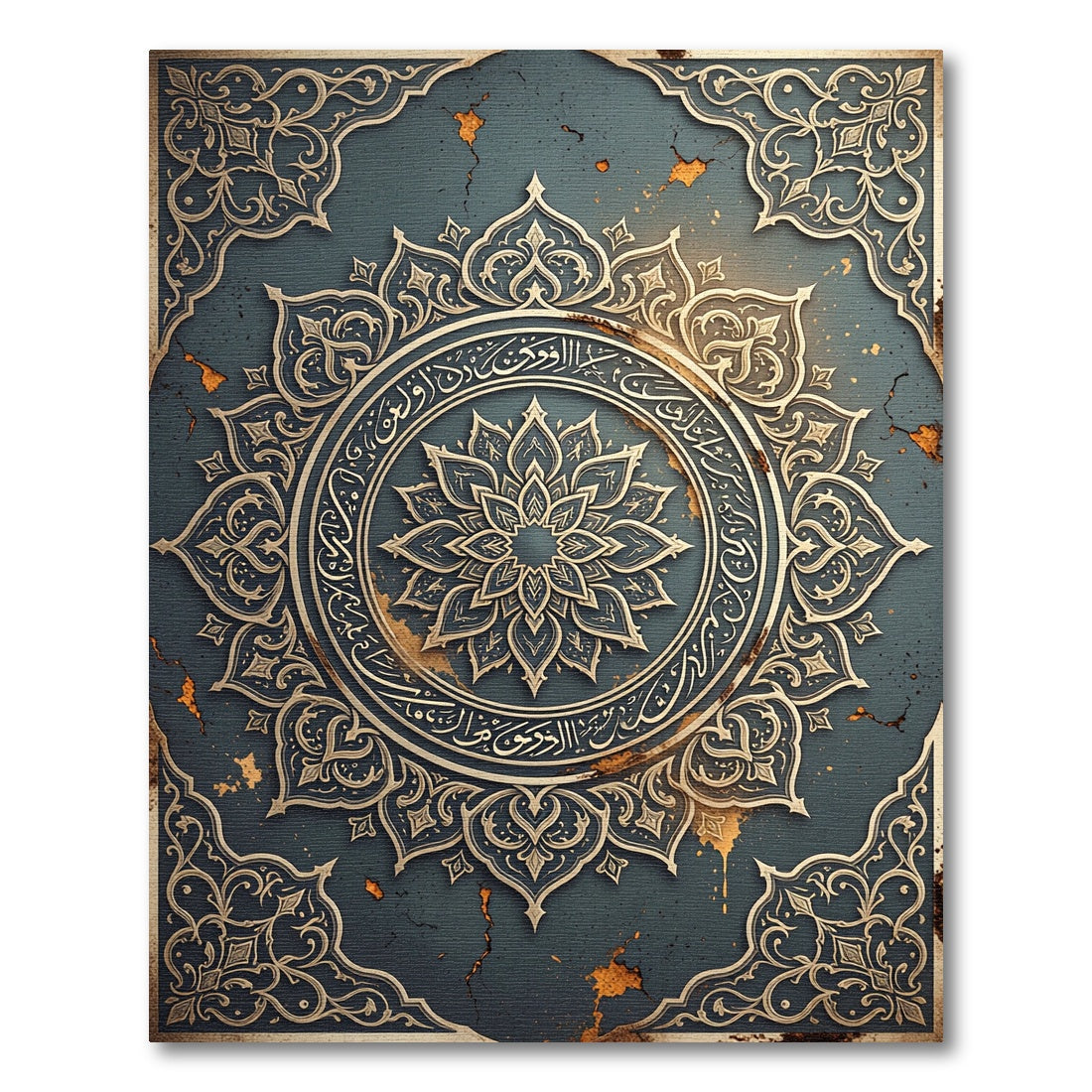 Ornate Teal Arabic Mandala Medallion Rug