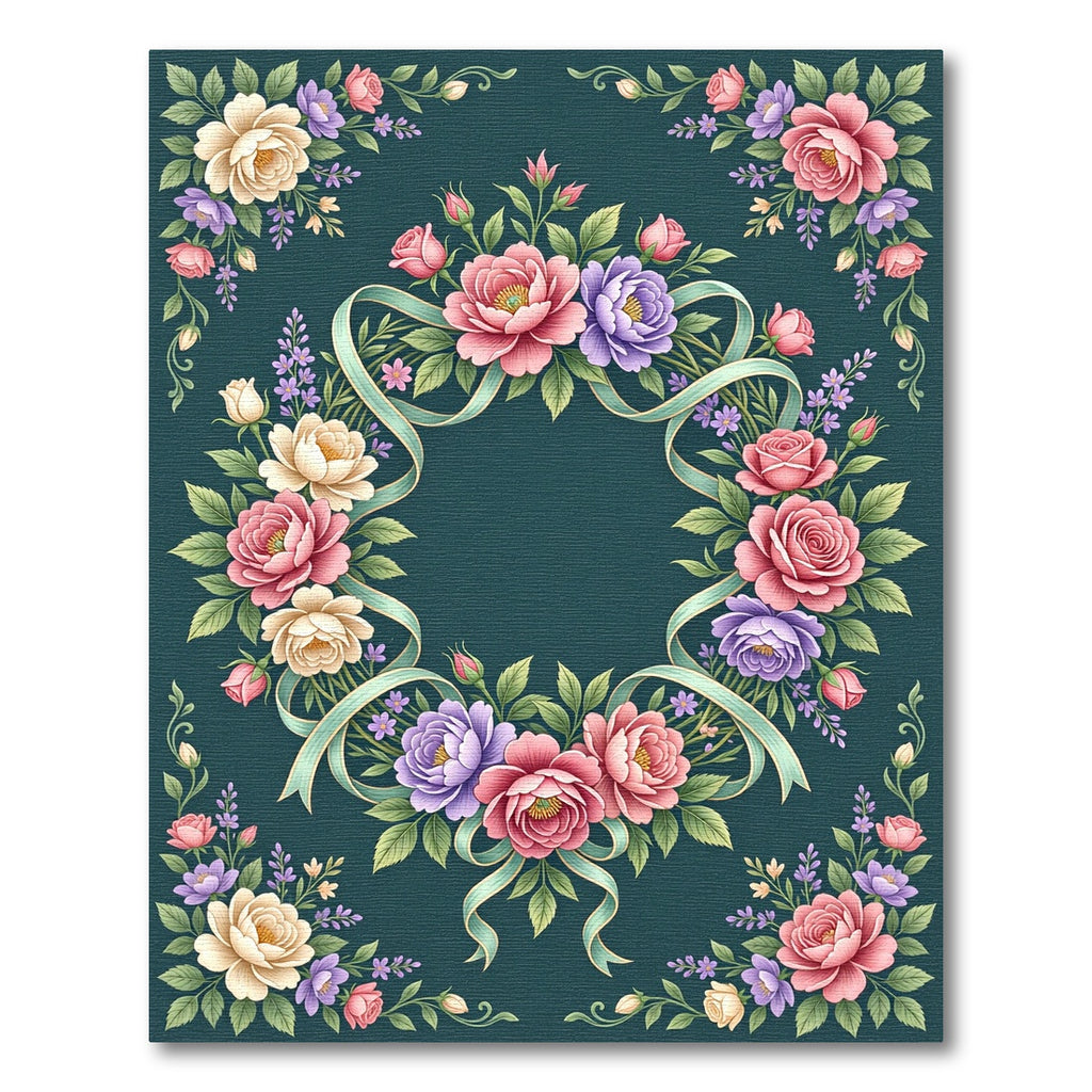 Pastel Rose Floral Ribbon Medallion Rug