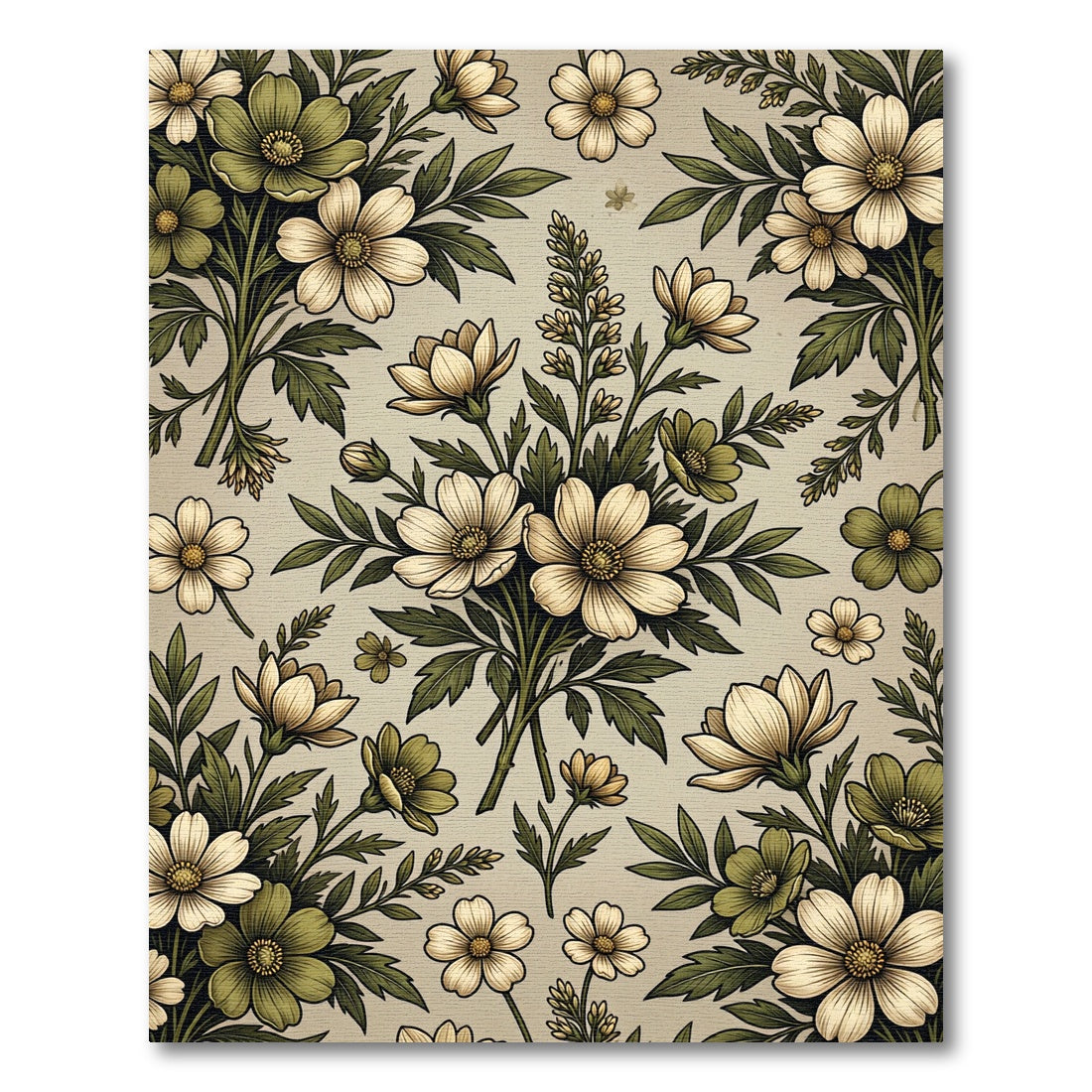 Vintage Sage Cream Floral Botanical Meadow Rug
