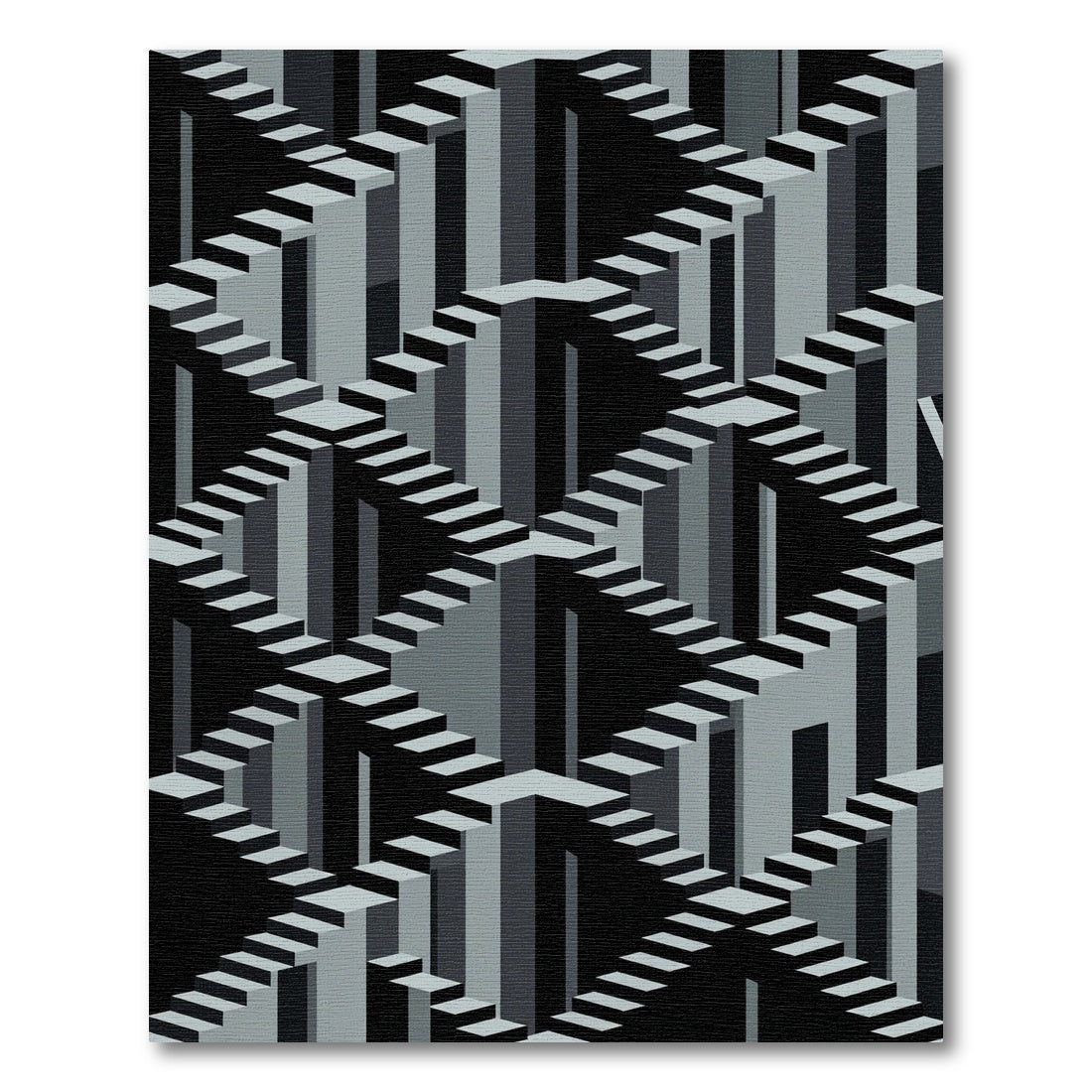 Monochrome Geometric Optical Illusion Staircase Rug