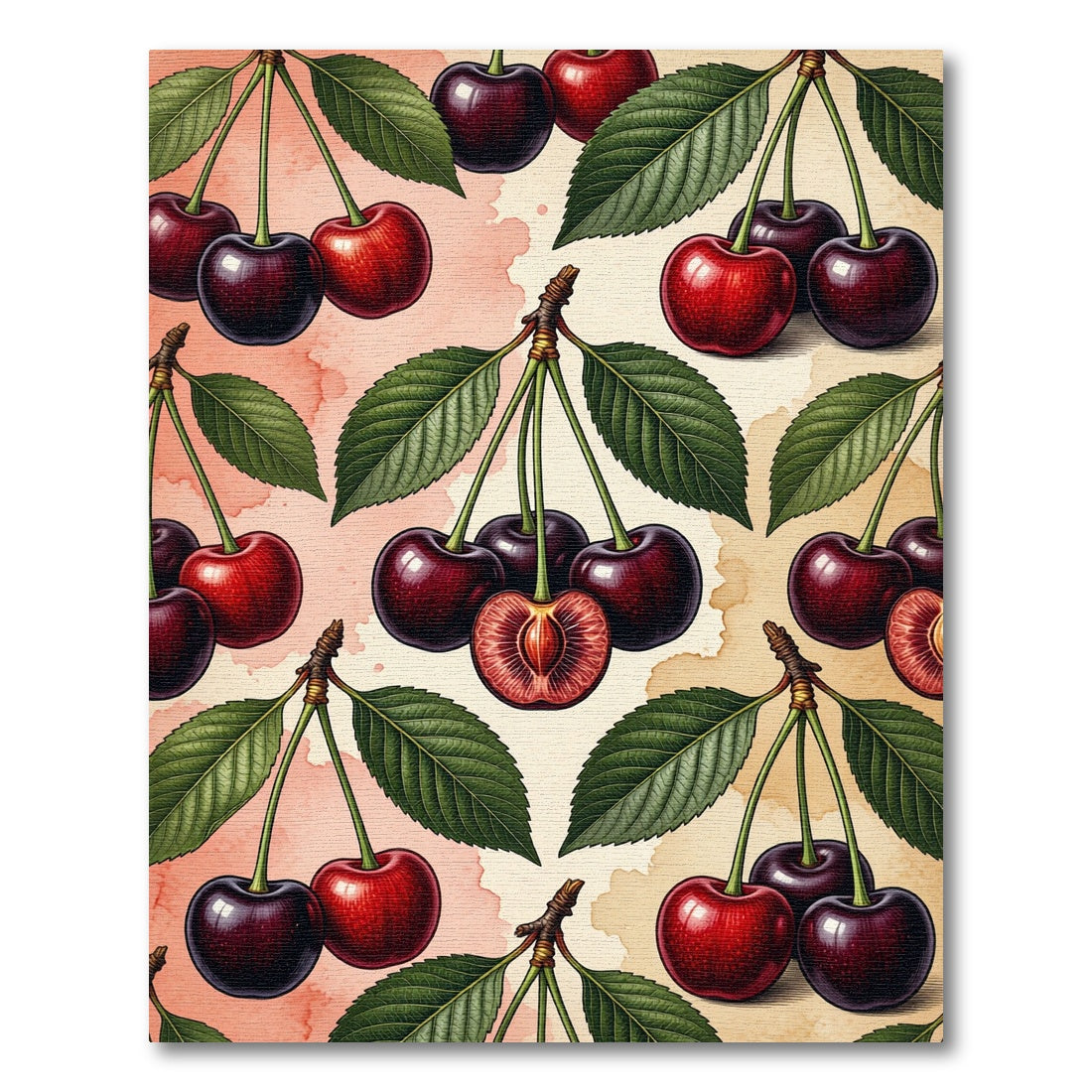 Vintage Dark Cherry Watercolor Botanical Rug