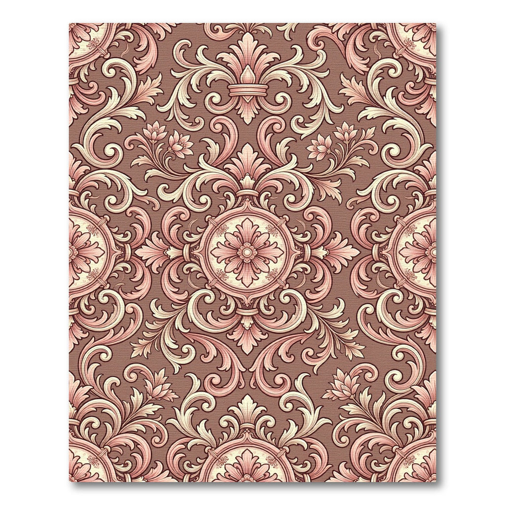 Rich Rose Pink Baroque Scroll Rug