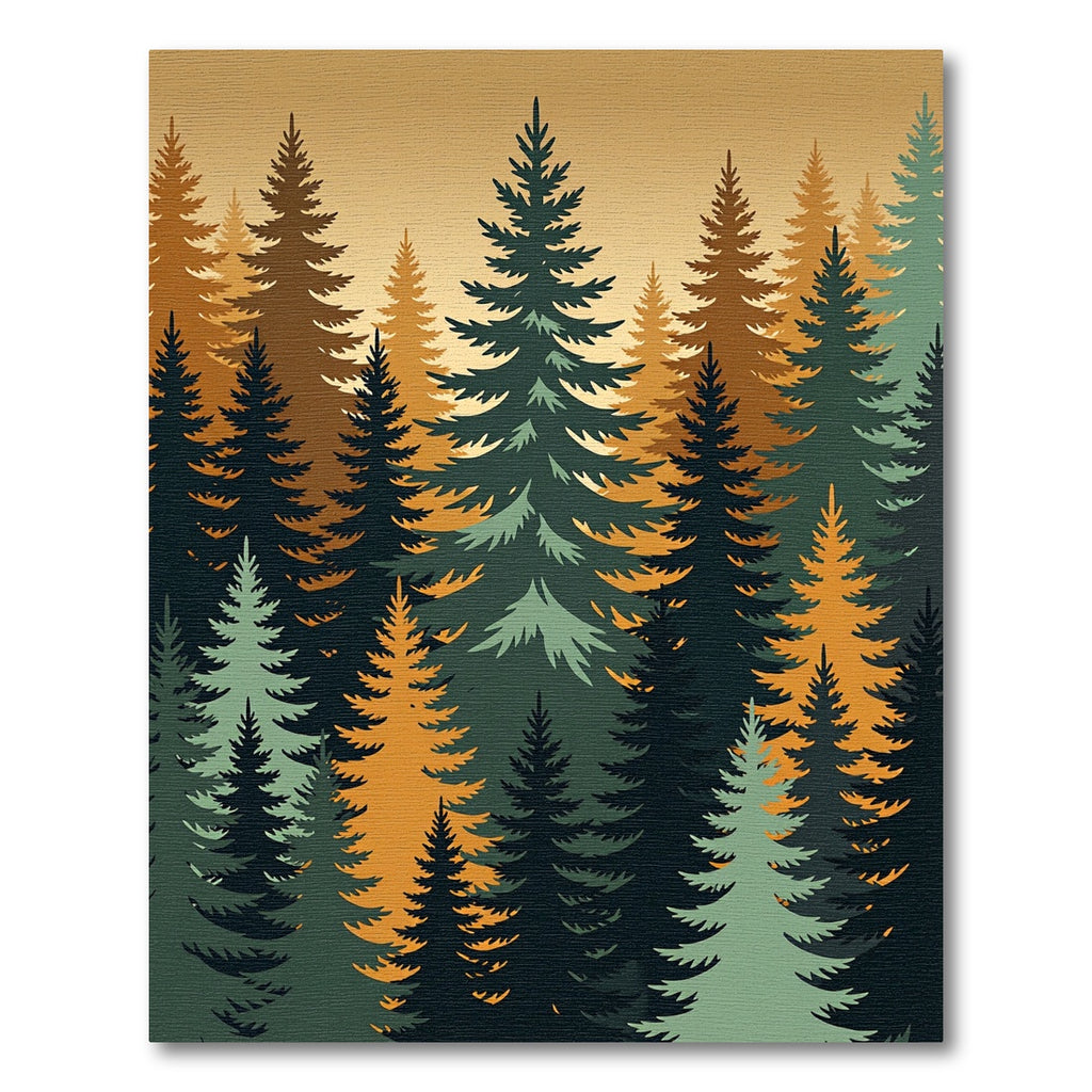 Earthy Forest Pine Silhouette Landscape Rug