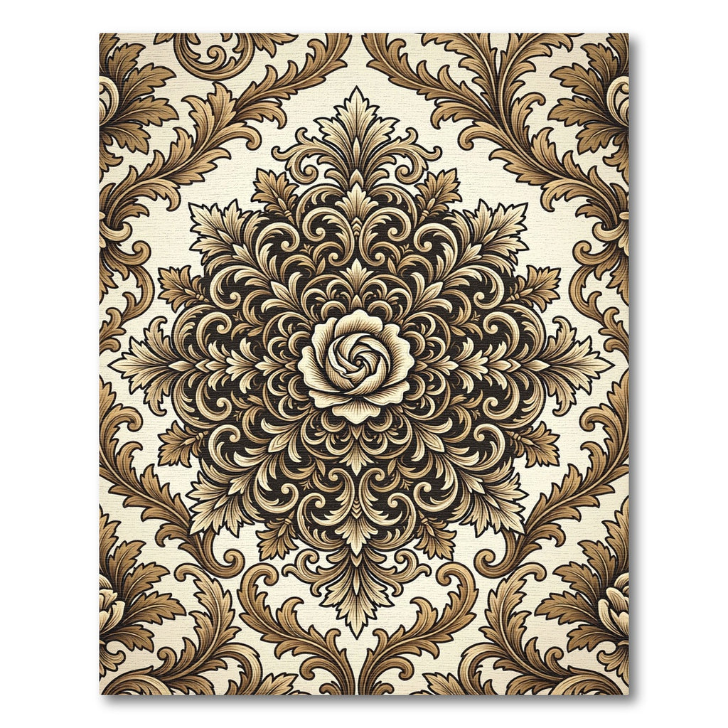 Elegant Gold Rose Scroll Damask Rug