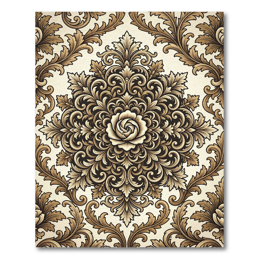 Elegant Gold Rose Scroll Damask Rug