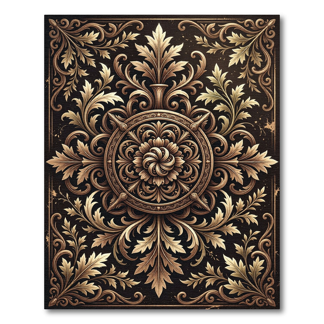 Elegant Bronze Filigree Medallion Scroll Rug