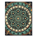 Earthy Teal Floral Paw Mandala Rug