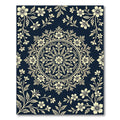 Navy Blue Cream Floral Damask Medallion Rug