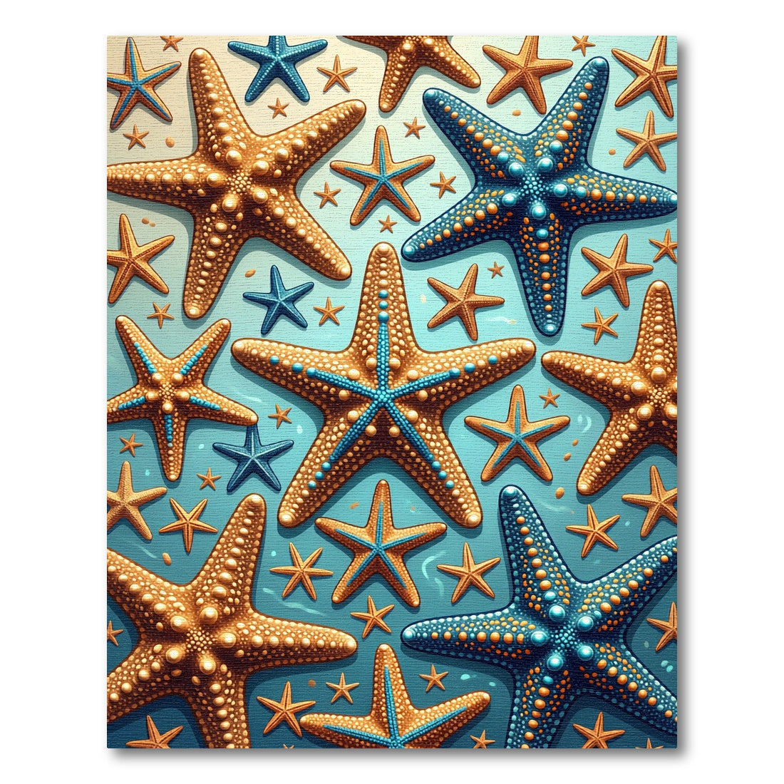 Coastal Blue and Gold Starfish Arrangement Rug