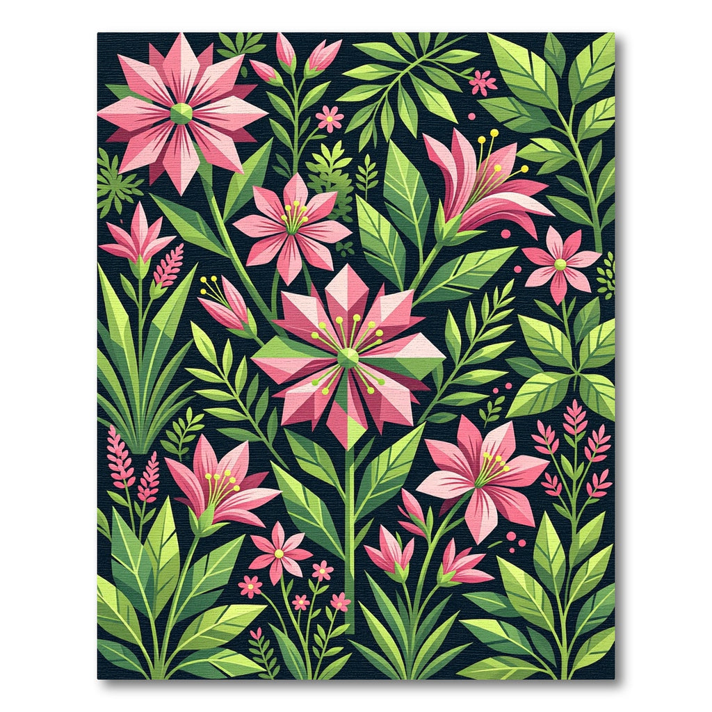 Vibrant Geometric Pink Floral Garden Rug
