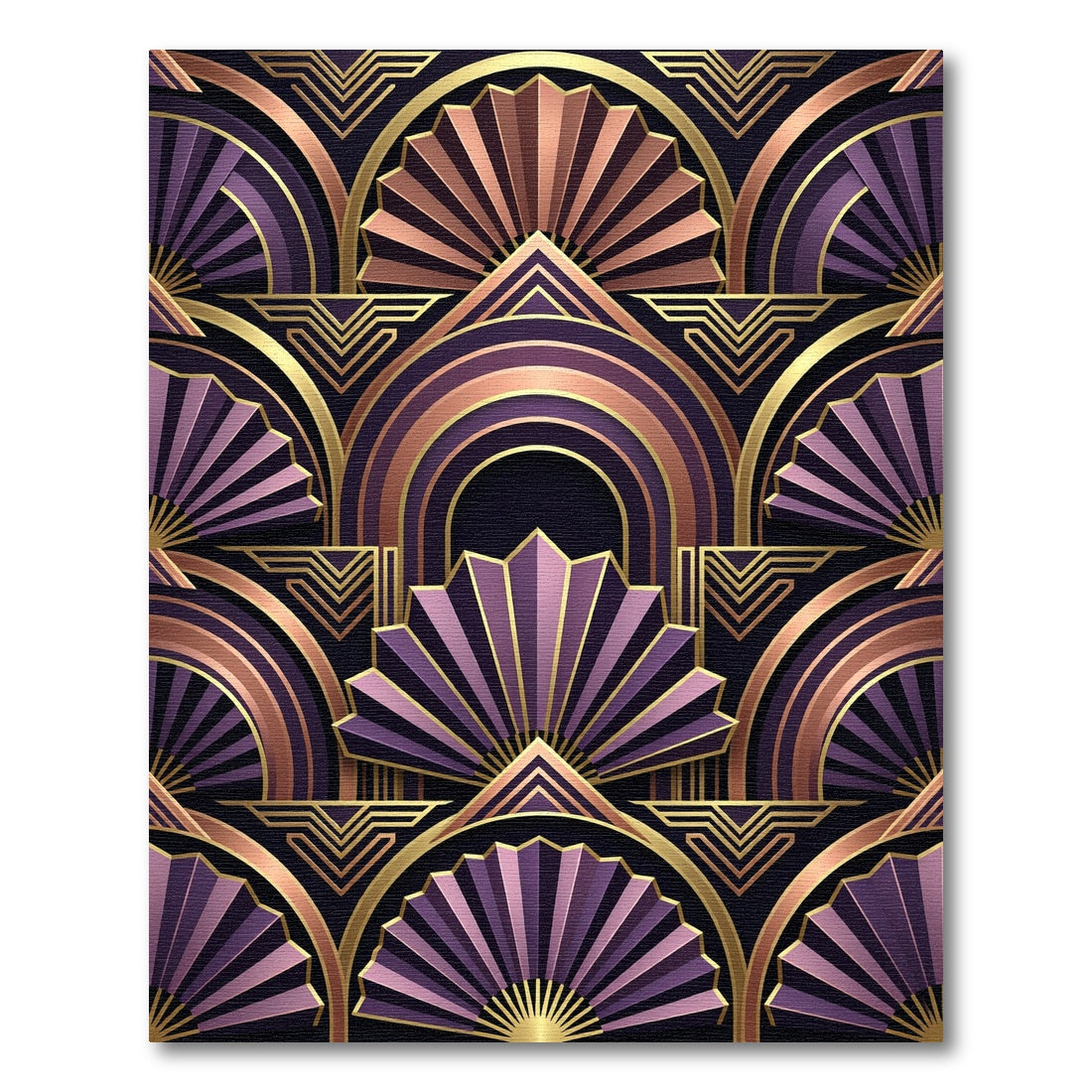 Art Deco Purple Gold Fan Arch Rug