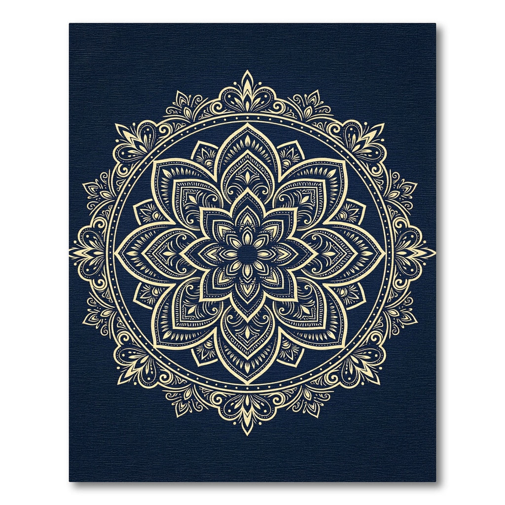 Golden Mandala Navy Circular Medallion Rug