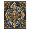 Ornate Golden Fleur de Lis Medallion Rug