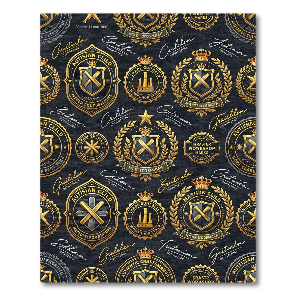 Gold Crest Heraldic Emblem Navy Wallpaper Rug