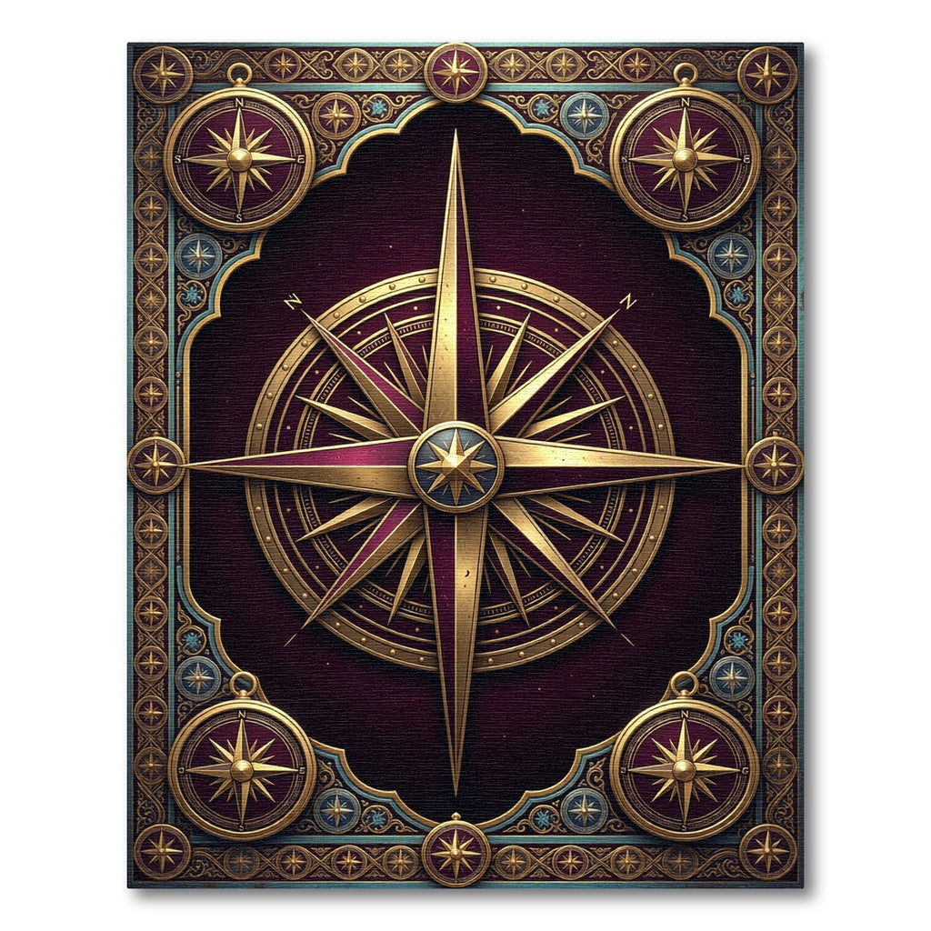 Regal Gold Compass Rose Maroon Tapestry Rug