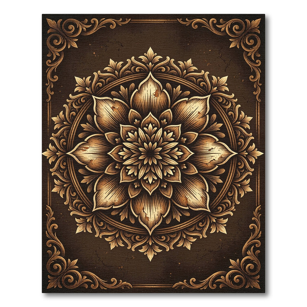Vintage Ornate Bronze Lotus Medallion Rug