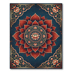 Ornate Deep Blue Red Lotus Medallion Rug
