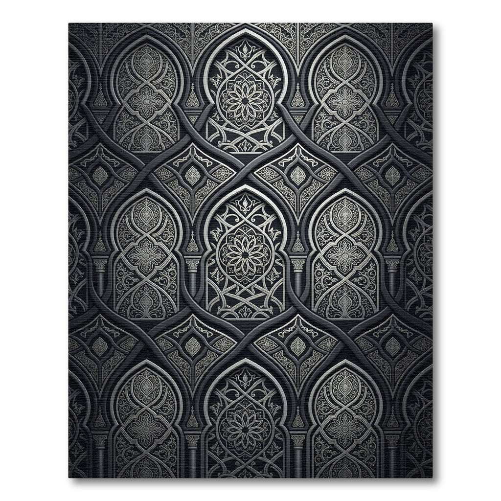 Ornate Black Silver Arch Medallion Rug