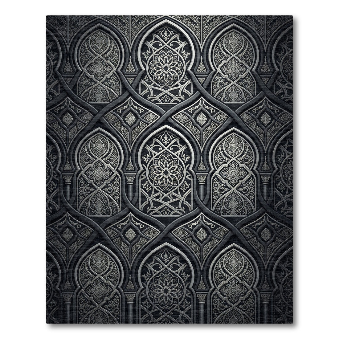 Ornate Black Silver Arch Medallion Rug