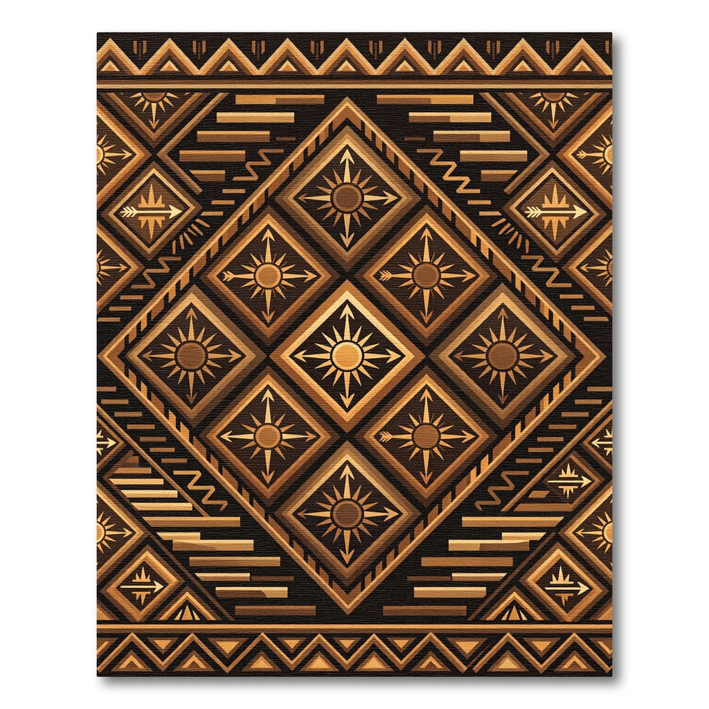 Geometric Bronze Radiant Sun Diamond Rug