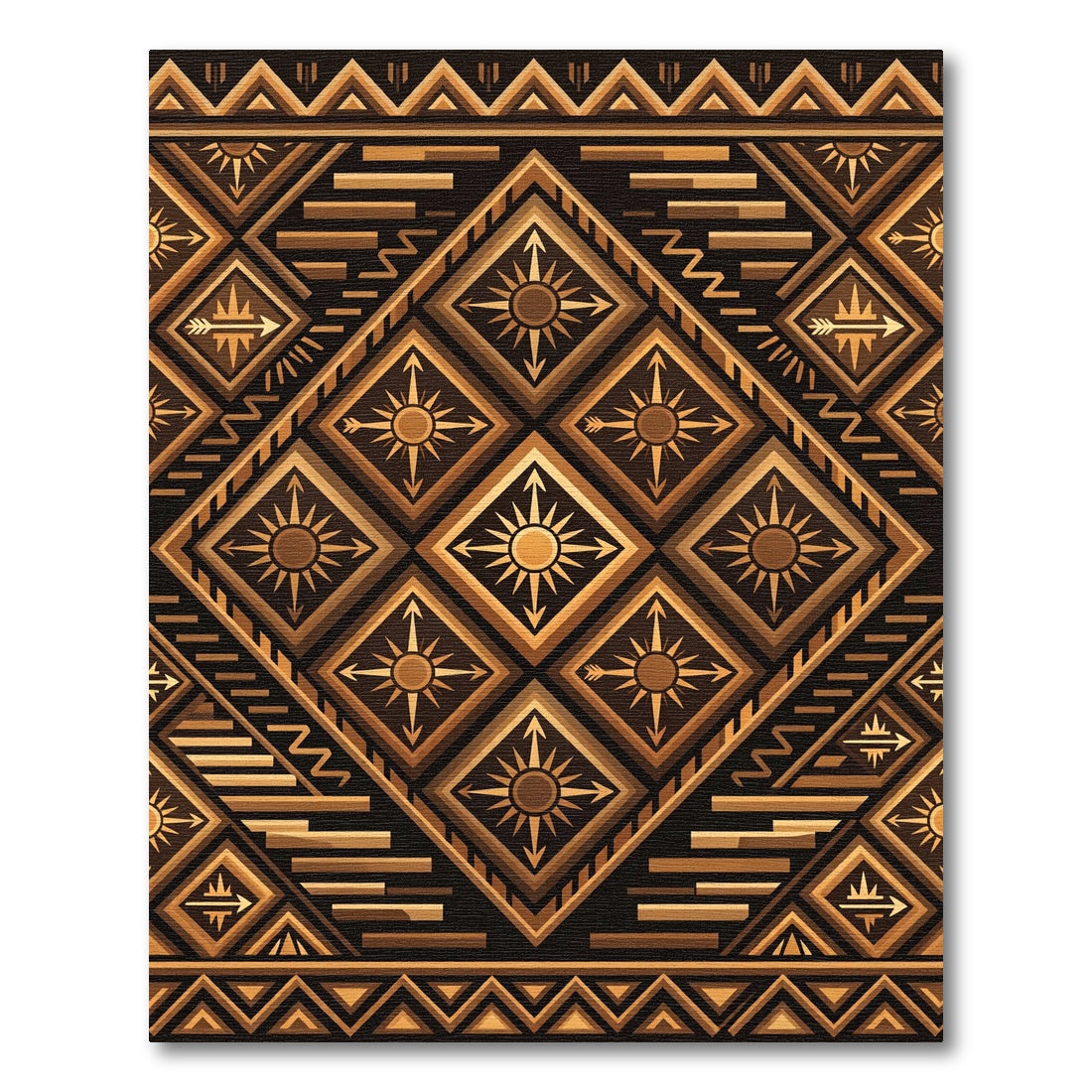 Geometric Bronze Radiant Sun Diamond Rug