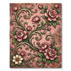 Vintage Pink Peony Floral Scrollwork Rug
