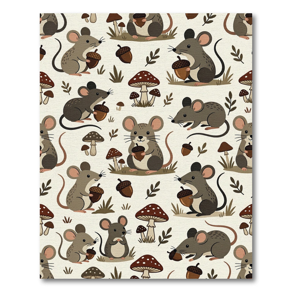 Whimsical Forest Mouse and Acorn Illustration Rug