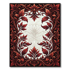 Ornate Red Leaf Scroll Frame Rug