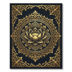 Golden Lotus Floral Medallion Black Backdrop Rug