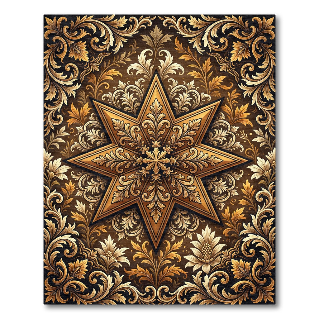 Golden Baroque Star Floral Medallion Rug