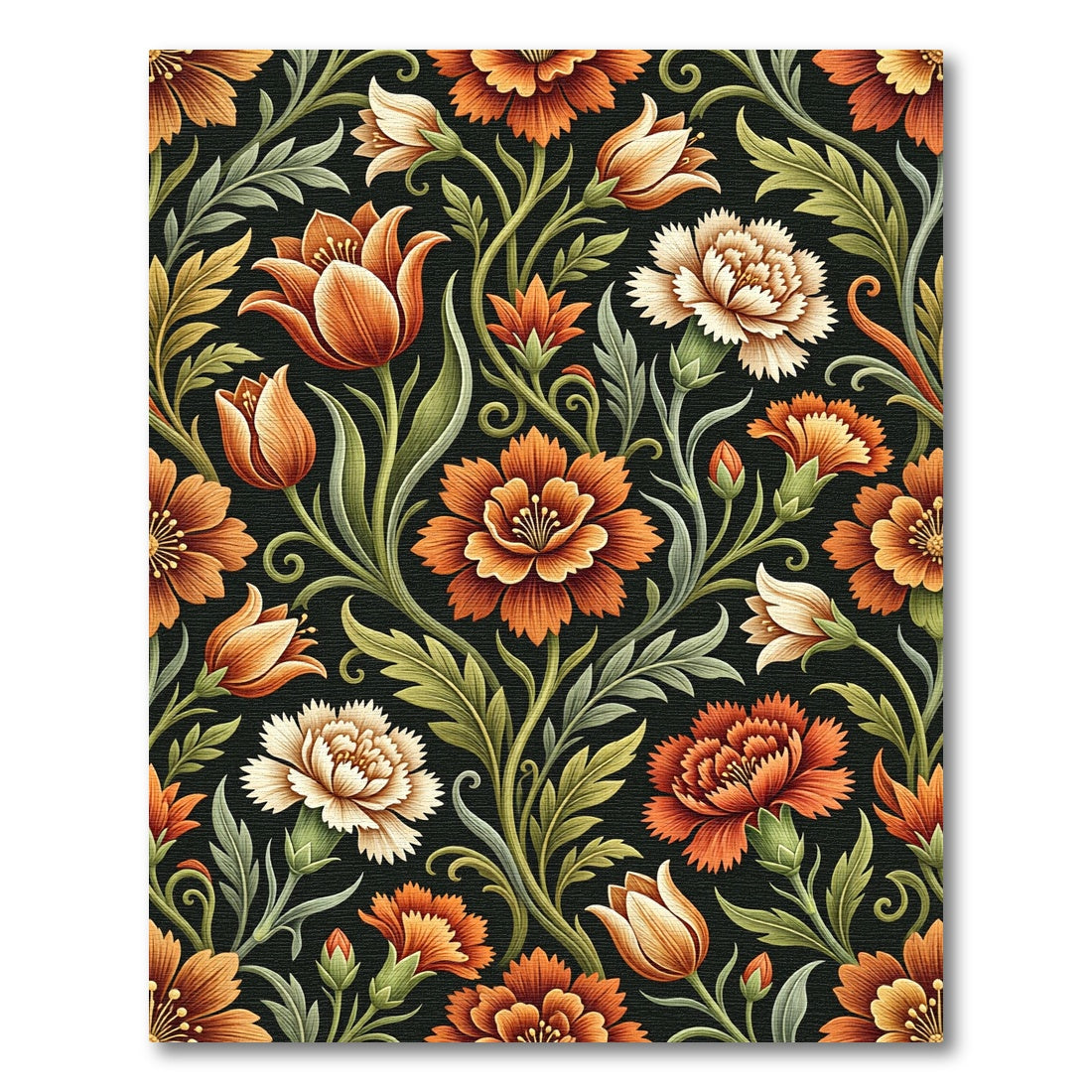 Vibrant Orange Floral Scrollwork Rug