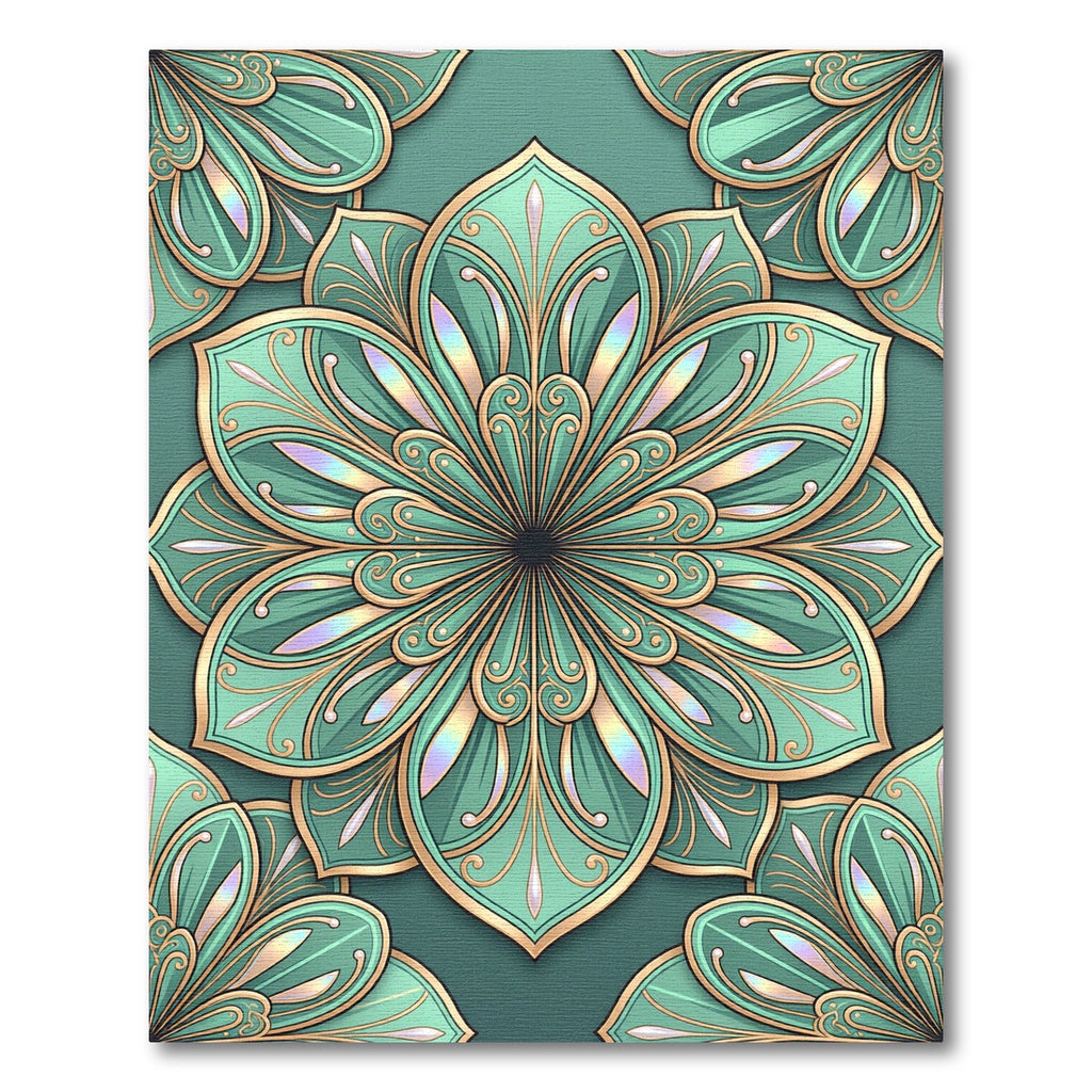 Luminous Teal Petal Mandala Rug
