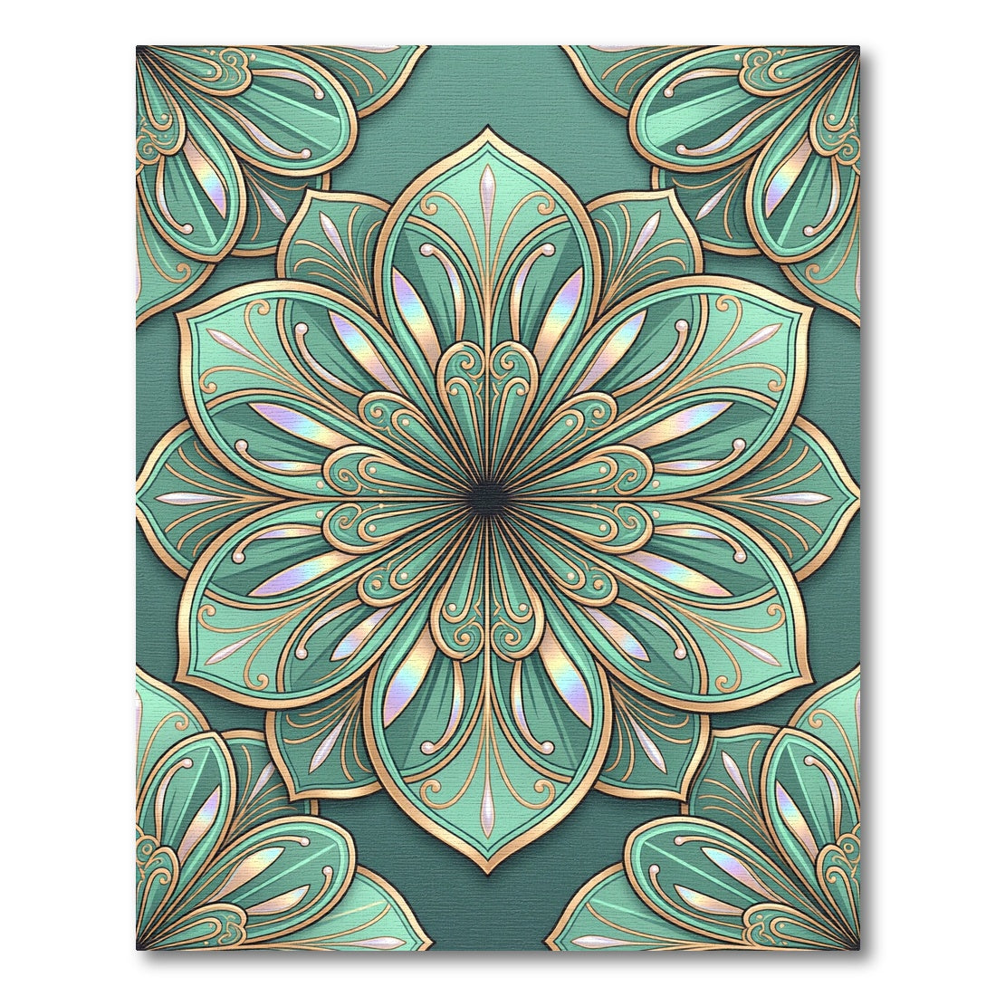 Luminous Teal Petal Mandala Rug