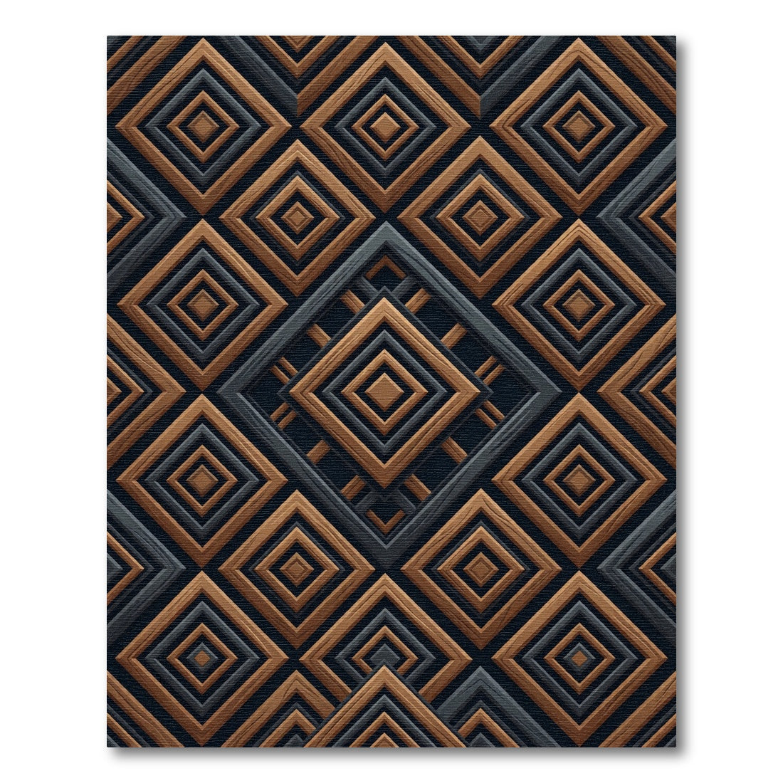 Sophisticated Charcoal and Wood Geometric Diamond Rug