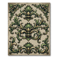 Ornate Green Gold Acanthus Scroll Rug