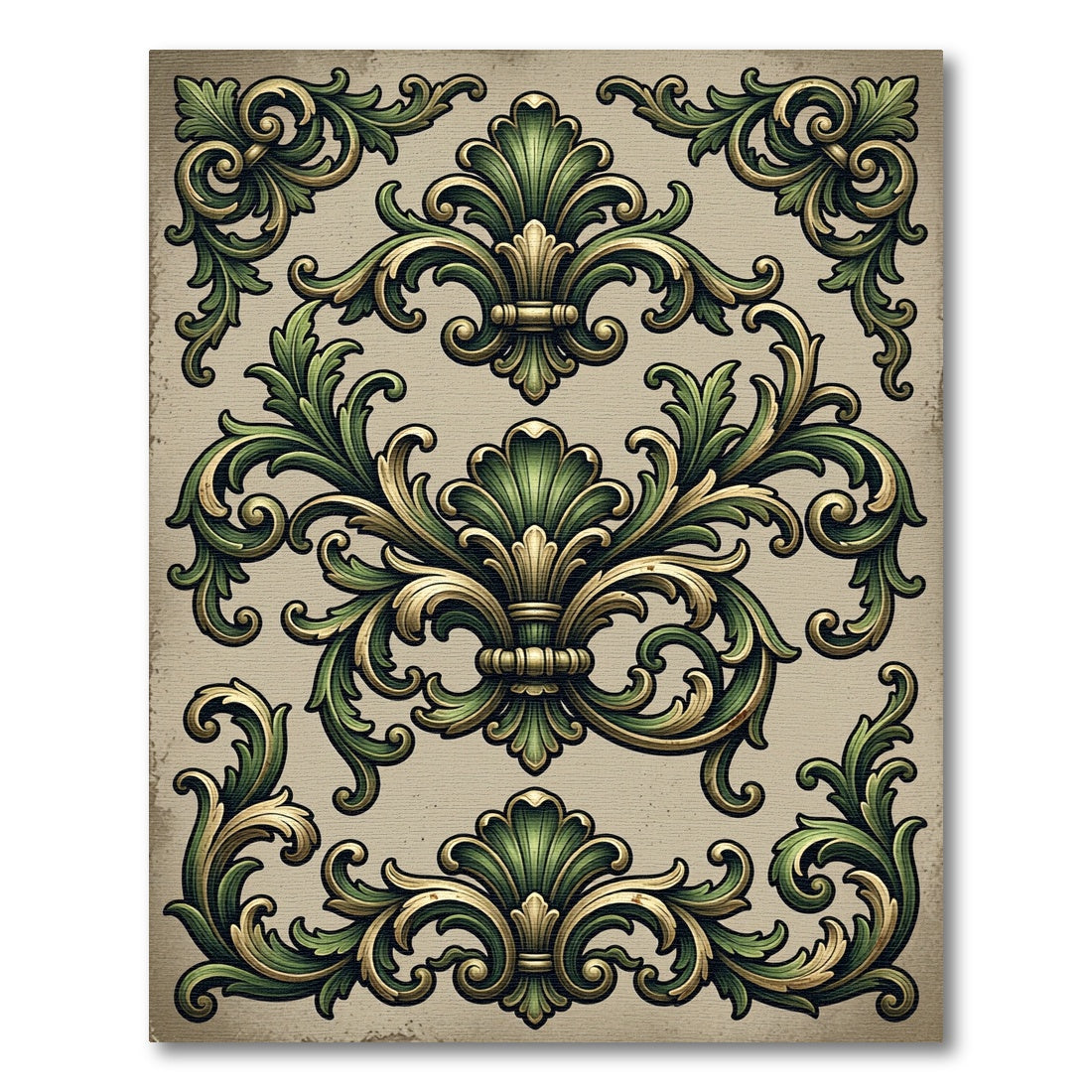 Ornate Green Gold Acanthus Scroll Rug