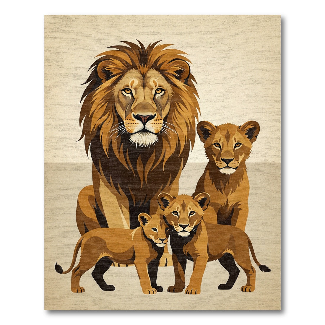 Majestic Golden Lion Family Art Rug