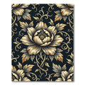 Vintage Gold Floral Black Damask Rug