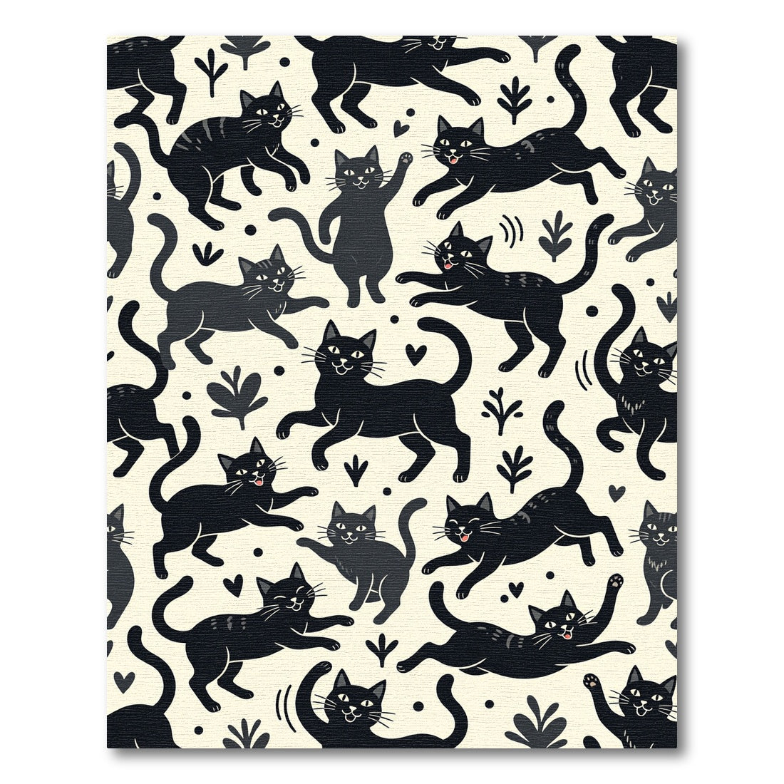 Playful Black Cat Whimsical Doodles Rug