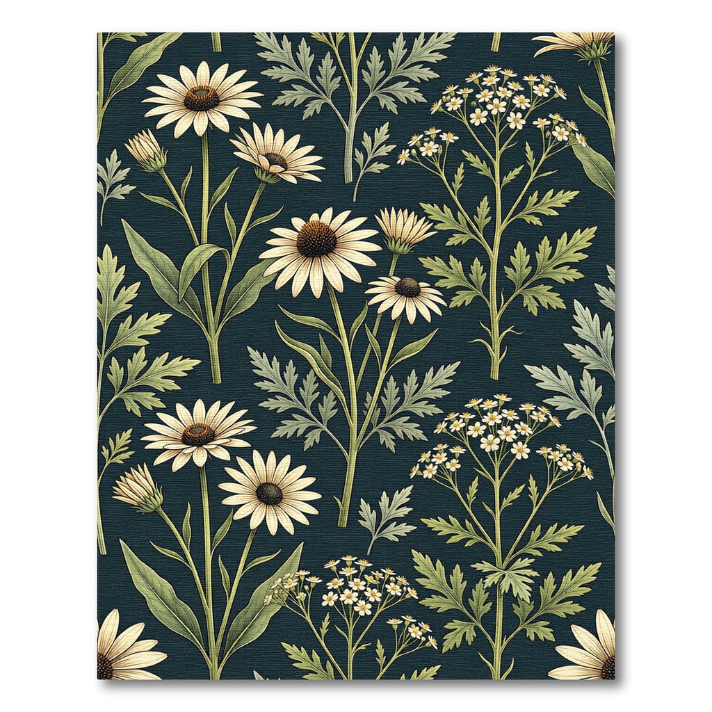 Elegant Cream Daisy Navy Botanical Rug