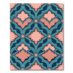 Navy Blue Peach Geometric Lattice Rug