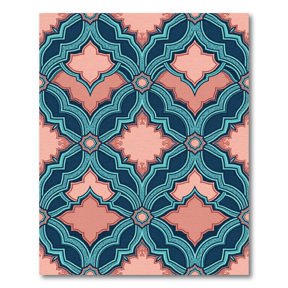 Navy Blue Peach Geometric Lattice Rug