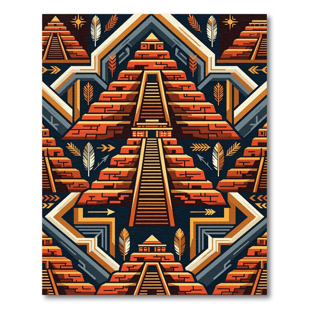 Geometric Terracotta Aztec Pyramid Staircase Rug