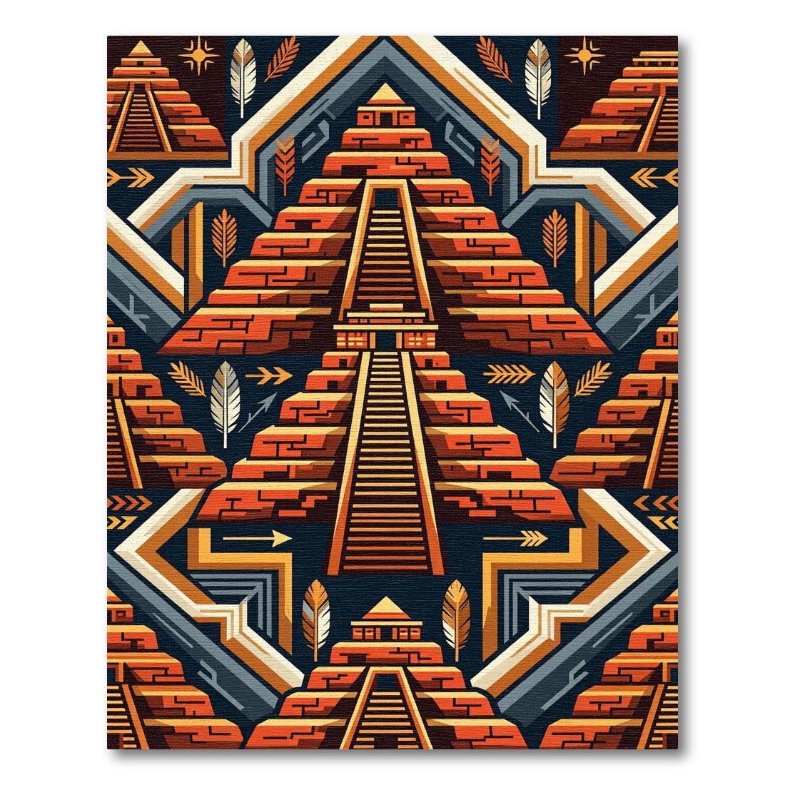 Geometric Terracotta Aztec Pyramid Staircase Rug