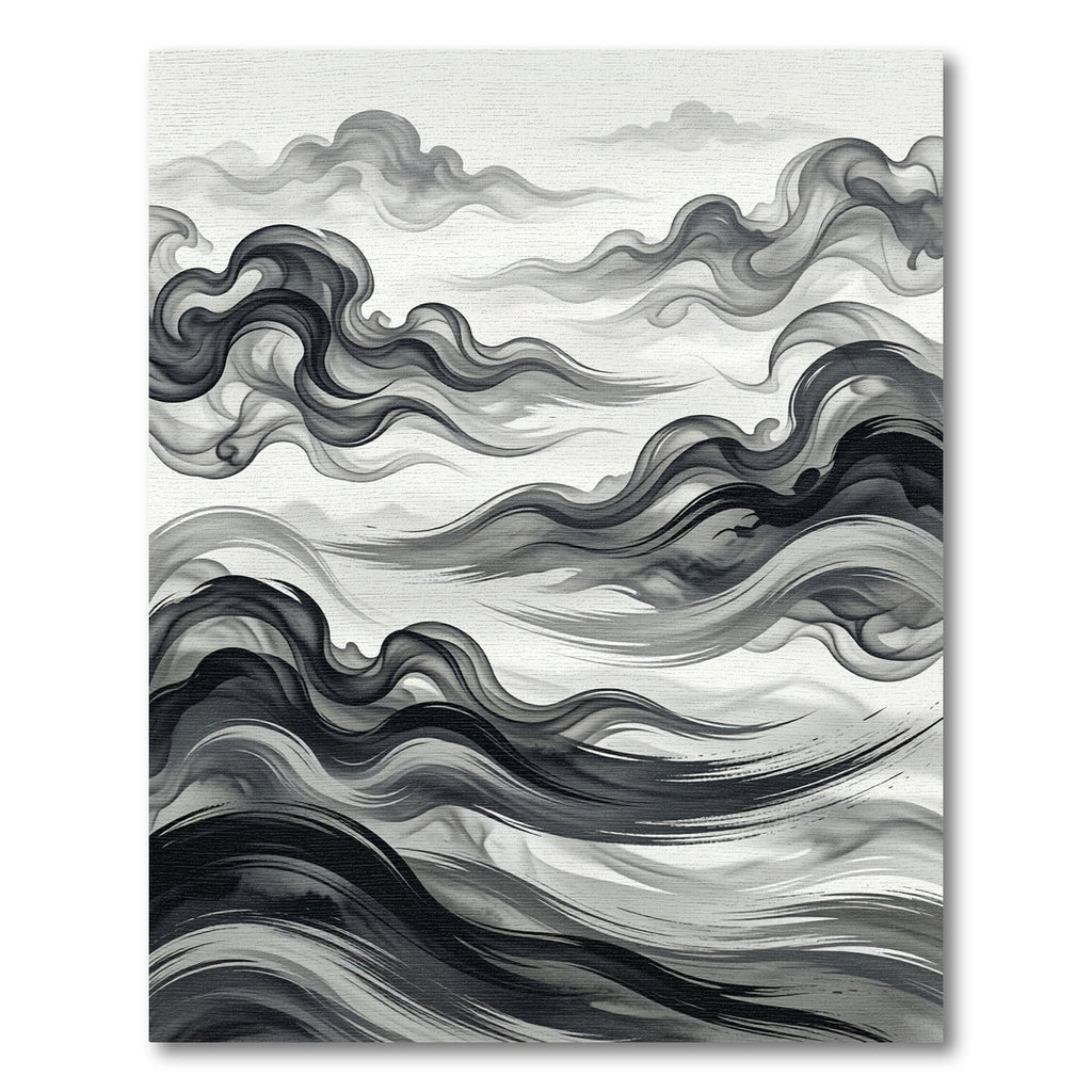 Monochromatic Ink Wash Cloud Swirls Rug